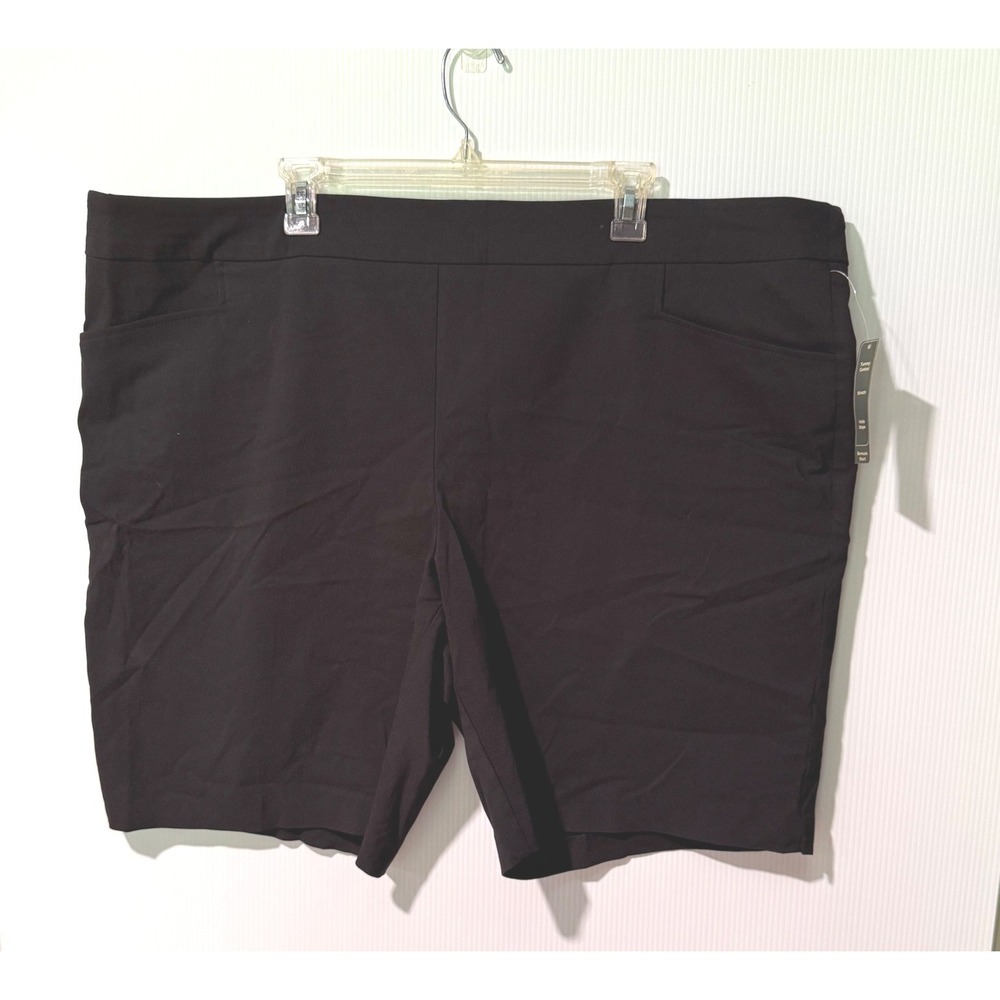 Terra & Sky Black Bermuda Shorts 3X 24W 26W Tummy Control Stretch Minimalist NWT
